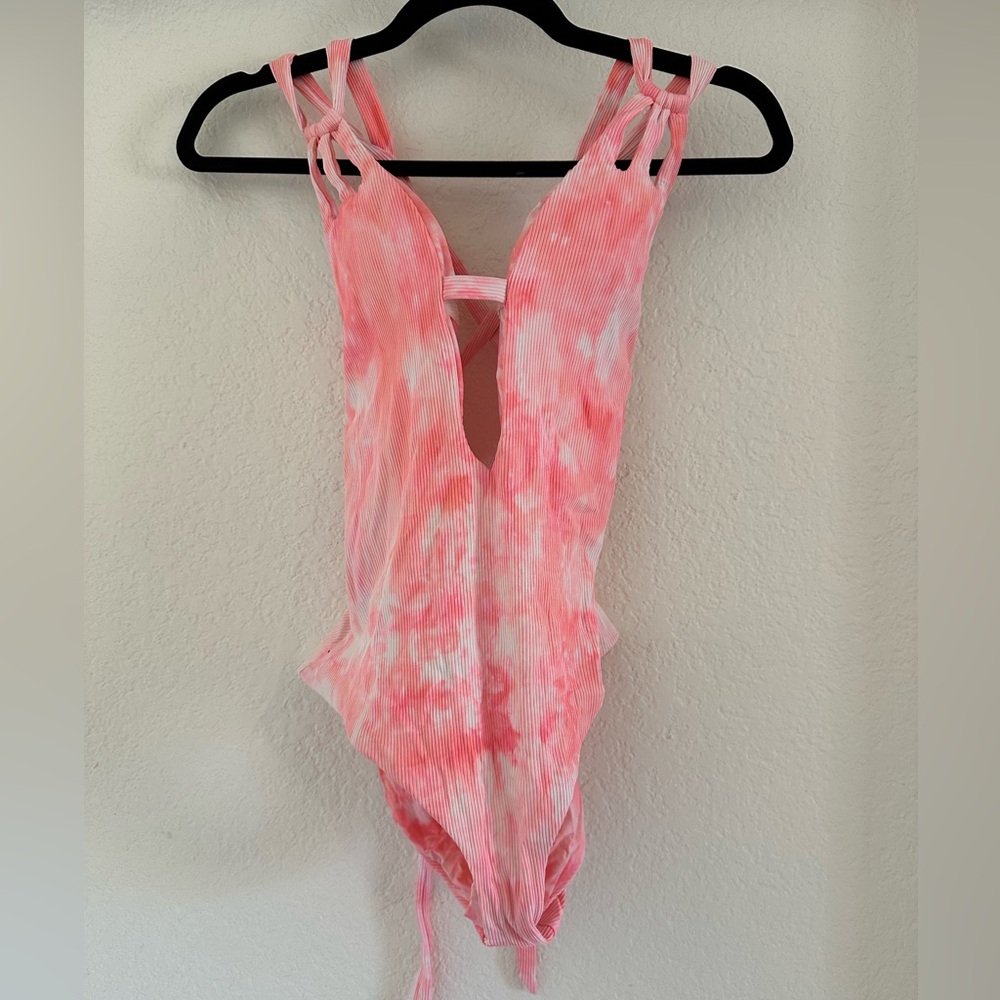 Becca Crystal Plunge Neck One-Piece Swimsuit
